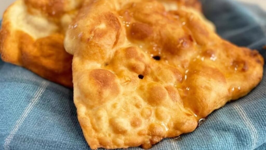 American Indian Fry Bread on blue napkin