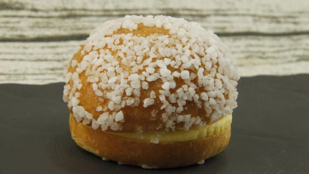 Brioche donuts topped with coarse sugar