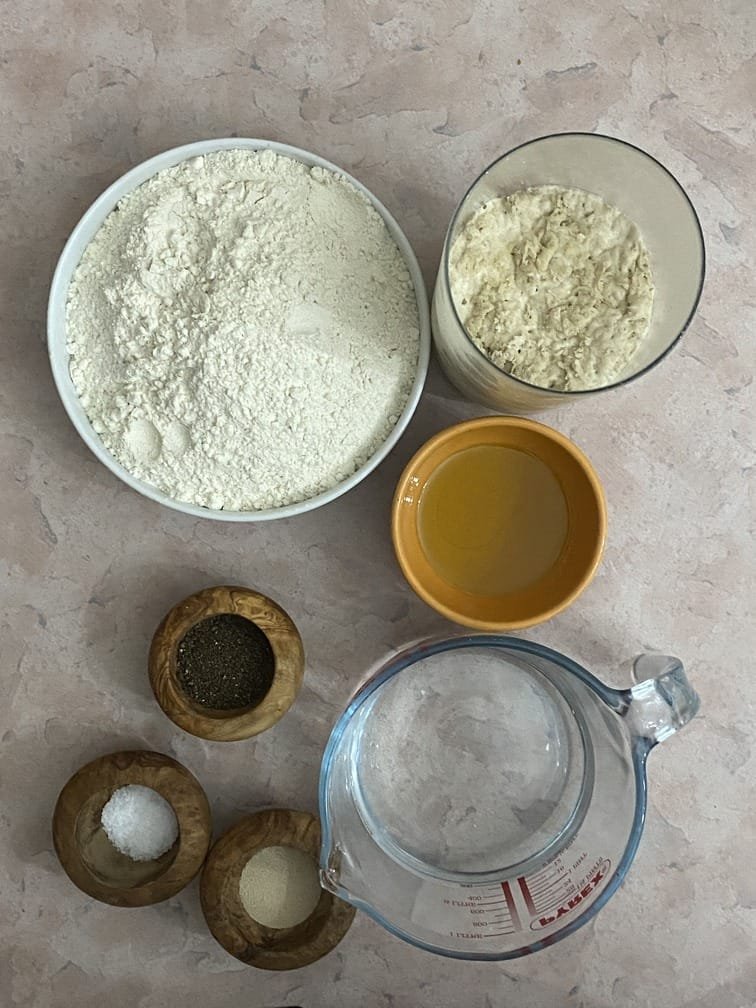 Ingredients to make black pepper focaccia