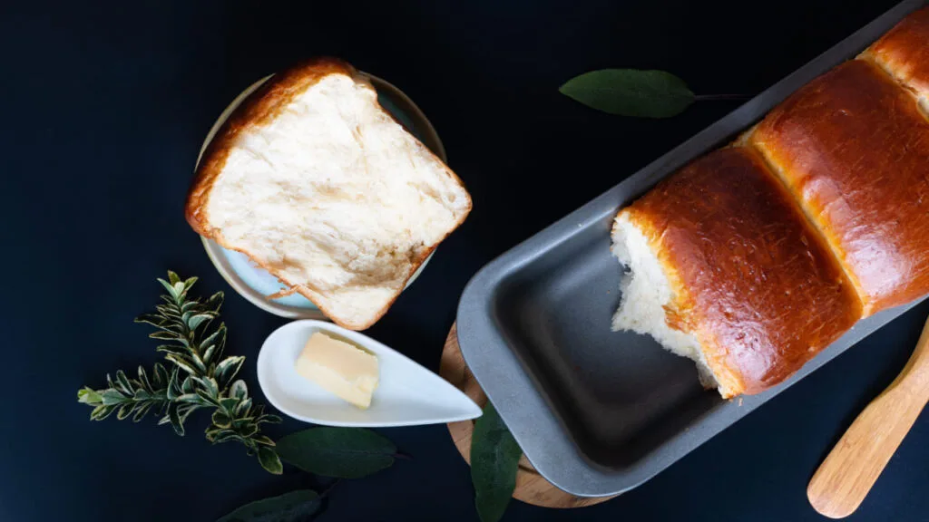 Shokupan on a rectangular baking pan