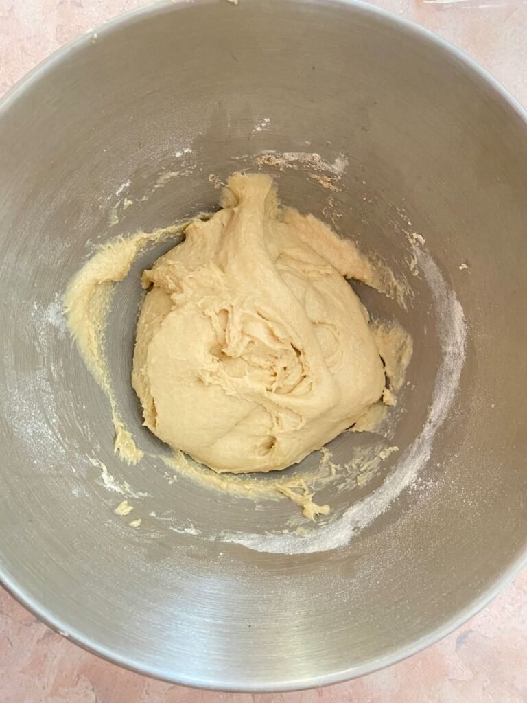 the dough after the first 4 minutes of kneading