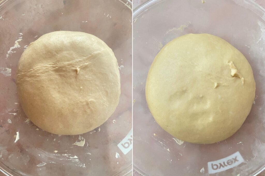 On the left: the dough before freezing. On the right: the dough after freezing