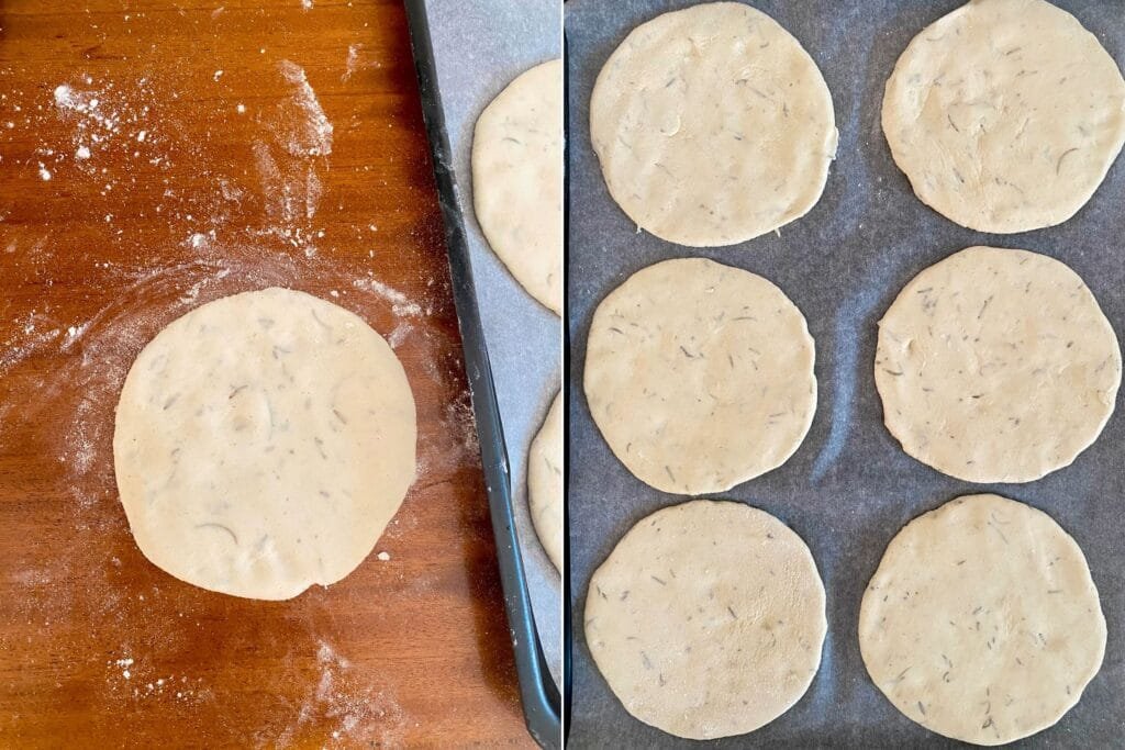 On the left: How to shape the dough. On the right: Shaped Gluten-free bread on baking sheet