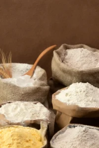 Different types of flour on their bags