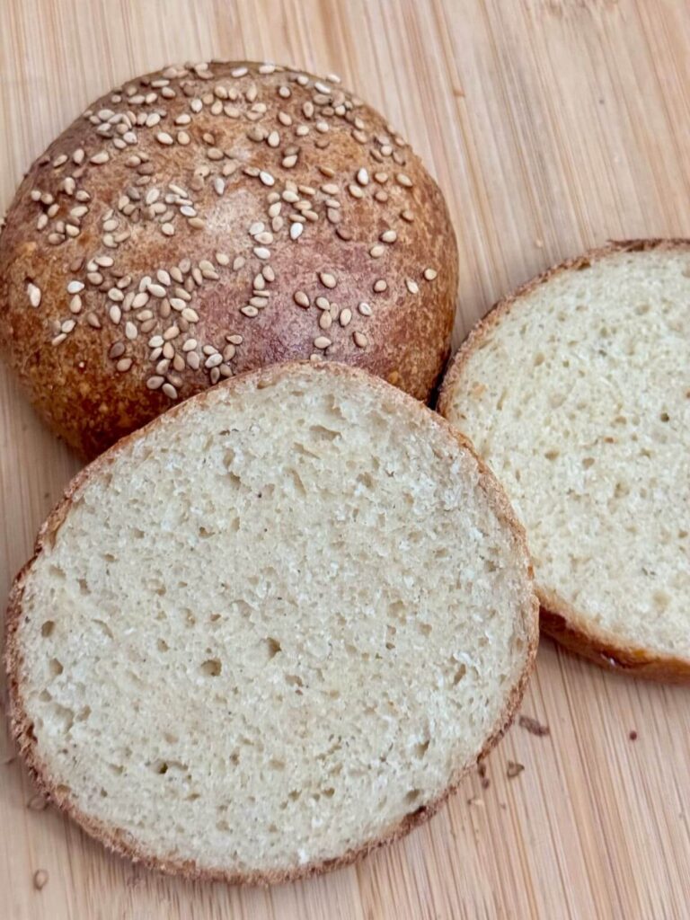 Close-up of gluten free hamburger buns.