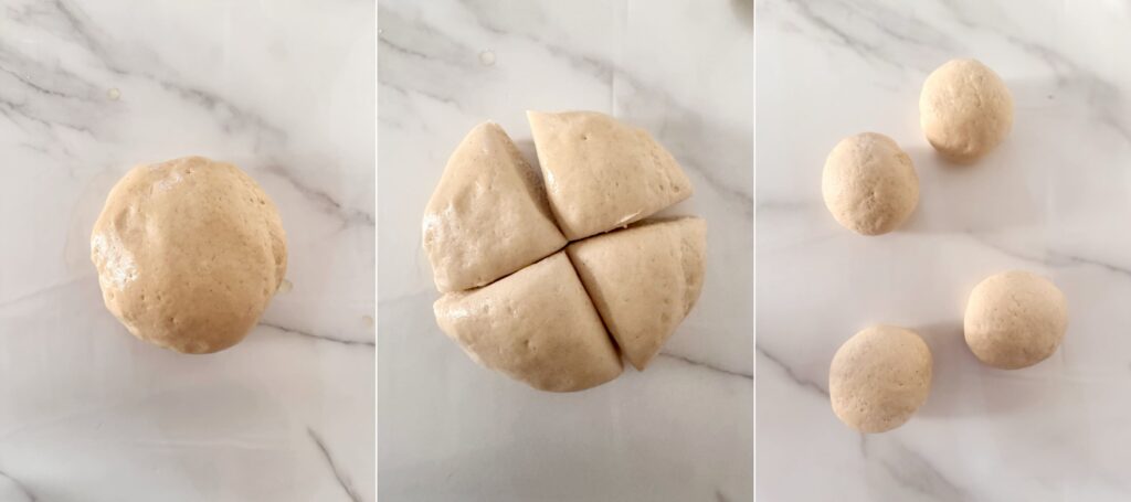 the 3 step process to shape hamburger buns.