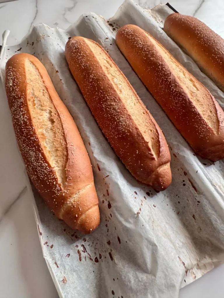 Freshly baked Hoagie rolls from the oven