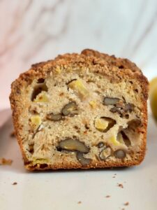 Apple walnut bread on plate.