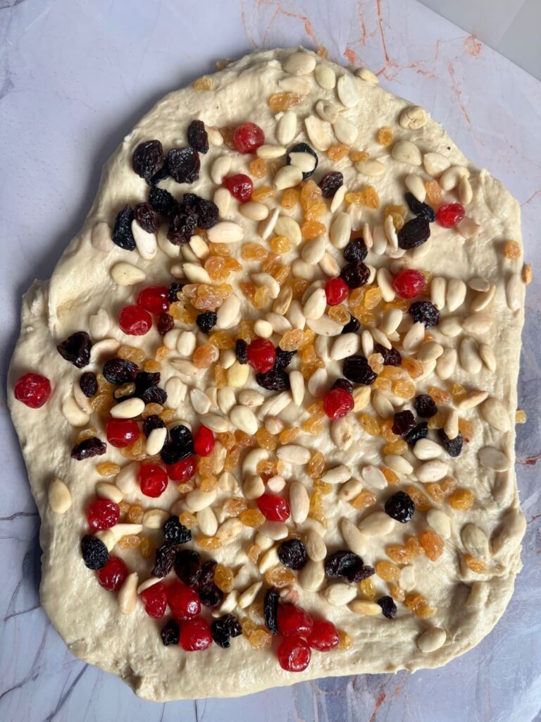 mix-ins on the top of the dough.