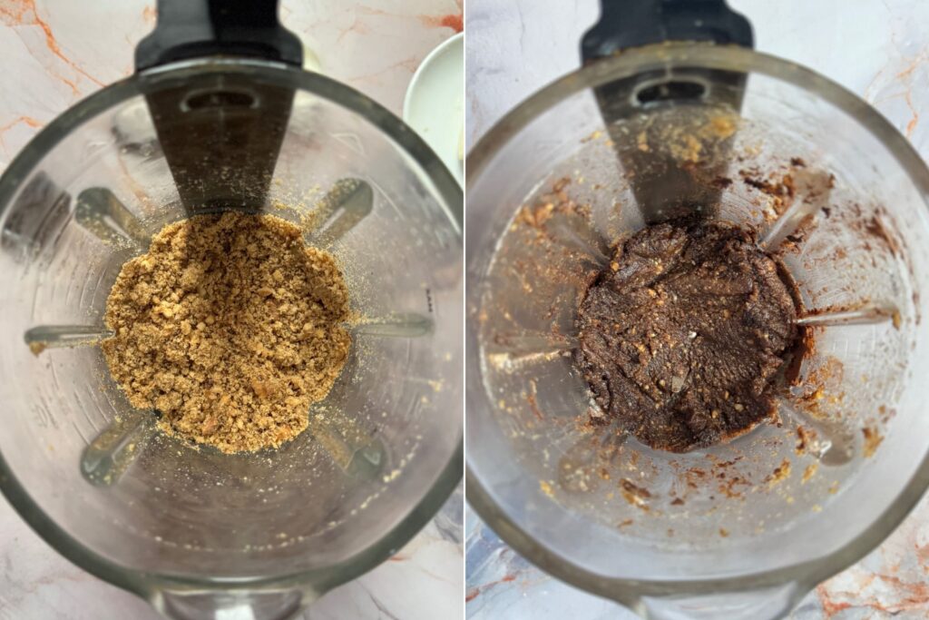 On the left: The walnuts after grinding. On the right: Ready to use filling.
