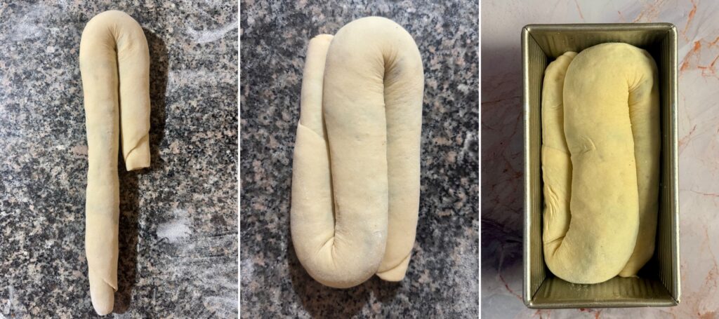 The 3 processes of shaping povitica dough.